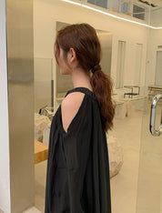 シフォンカットショルダーフレアロングワンピース　５色展開 - select store mirror meシフォンカットショルダーフレアロングワンピース　５色展開199894352mirror meselect store mirror me199894352ホワイト