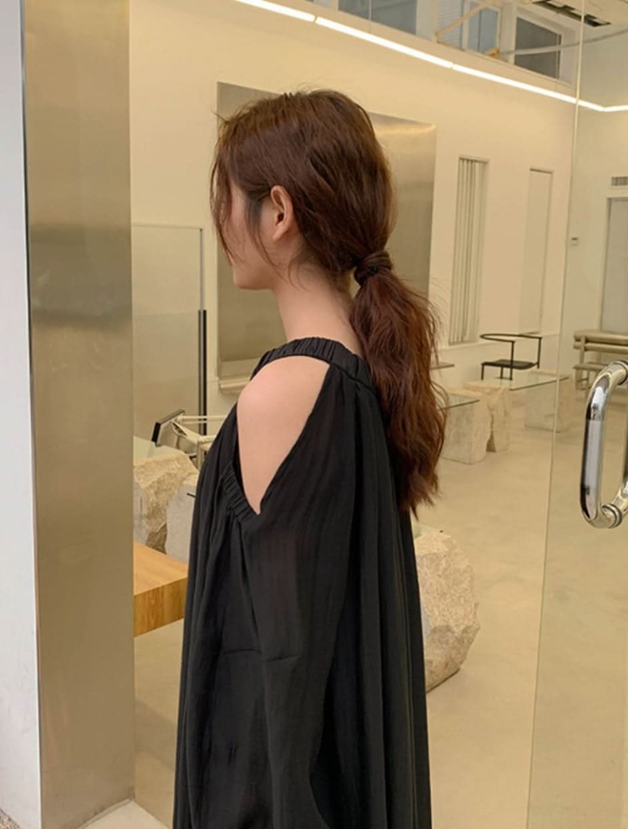 シフォンカットショルダーフレアロングワンピース　５色展開 - select store mirror meシフォンカットショルダーフレアロングワンピース　５色展開199894352mirror meselect store mirror me199894352ホワイト