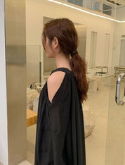 シフォンカットショルダーフレアロングワンピース　５色展開 - select store mirror meシフォンカットショルダーフレアロングワンピース　５色展開199894352mirror meselect store mirror me199894352ホワイト