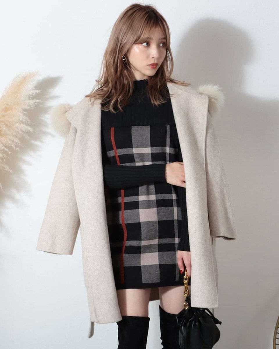 【動画あり】チェック柄ウールワンピース　５色展開 - select store mirror me【動画あり】チェック柄ウールワンピース　５色展開52691187mirror meselect store mirror me52691187ネイビー