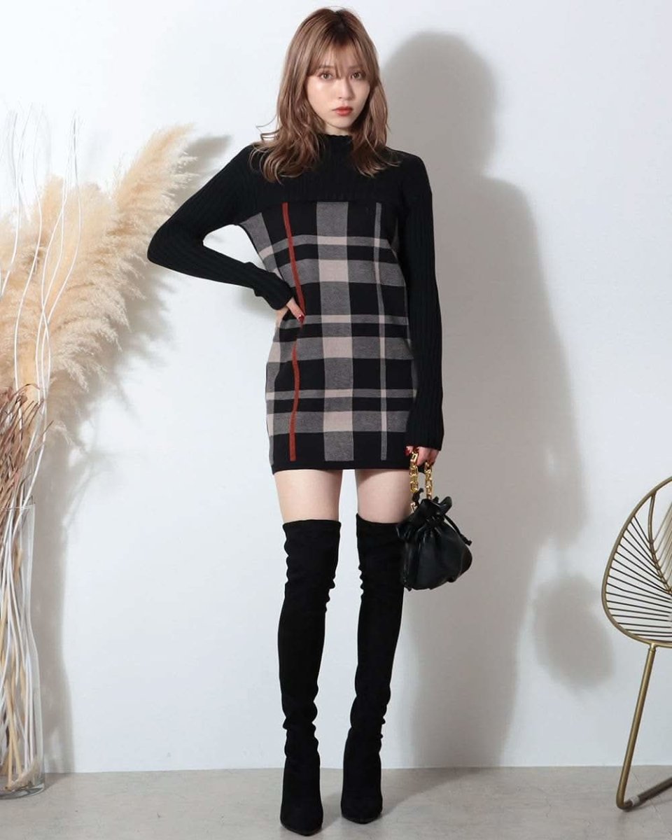 【動画あり】チェック柄ウールワンピース　５色展開 - select store mirror me【動画あり】チェック柄ウールワンピース　５色展開52691187mirror meselect store mirror me52691187ネイビー