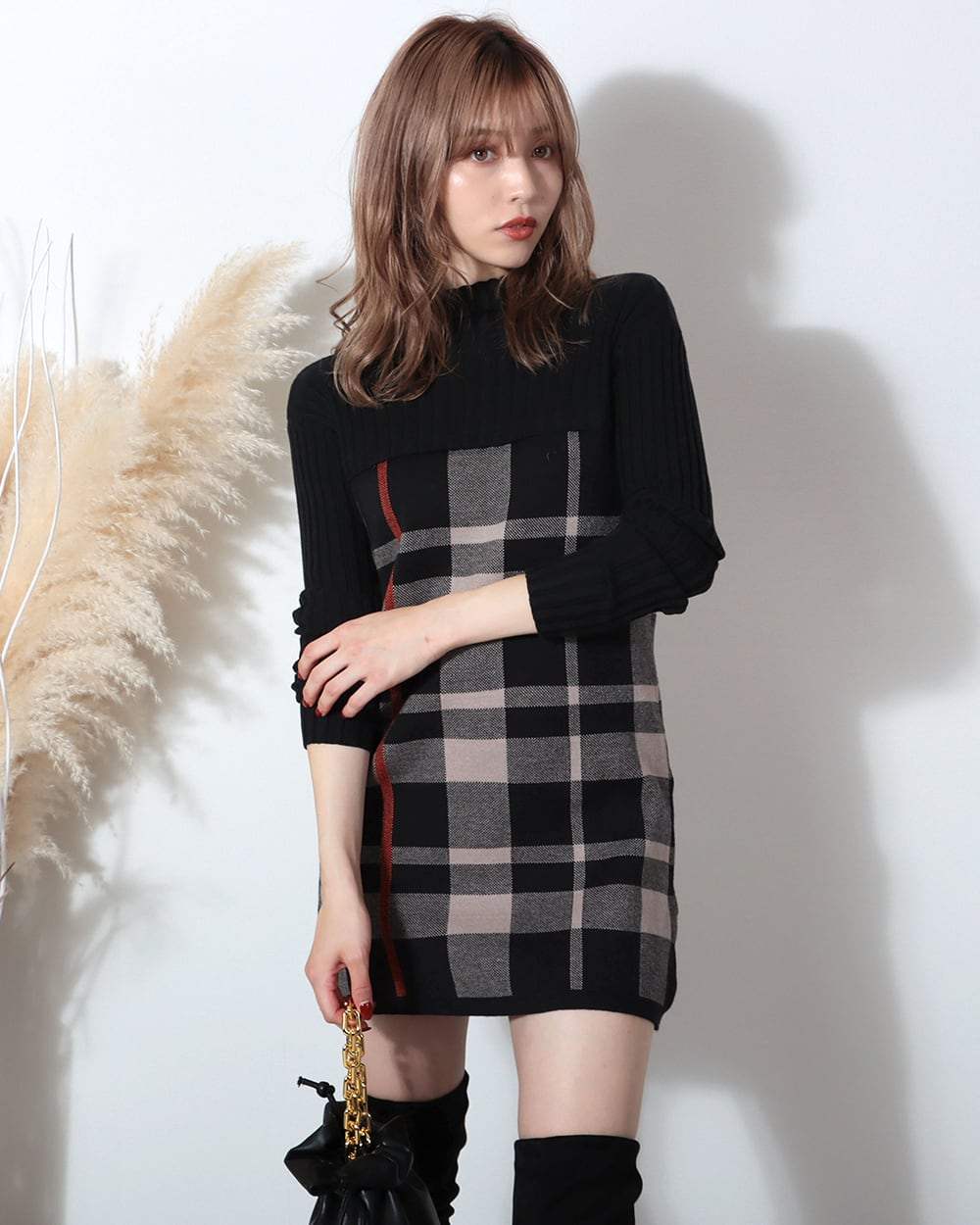 【動画あり】チェック柄ウールワンピース　５色展開 - select store mirror me【動画あり】チェック柄ウールワンピース　５色展開52691187mirror meselect store mirror me52691187ネイビー