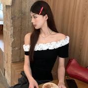 フリルオフショルリブトップス
