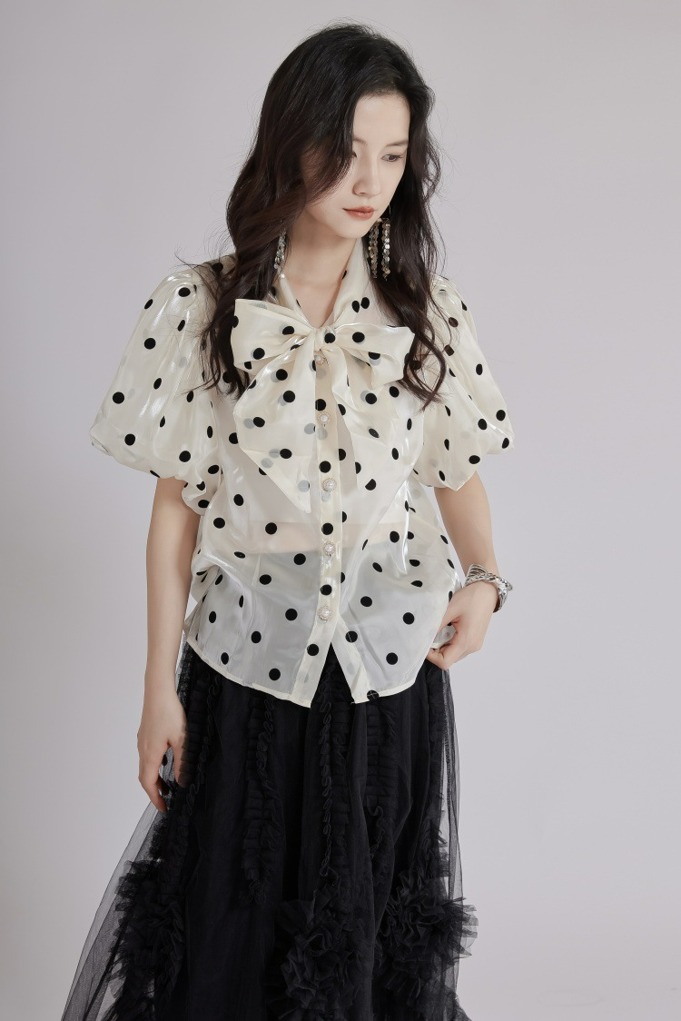 ドットシフォンブラウス