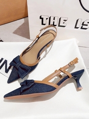 デニムステッチローヒールパンプス