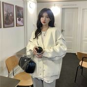 バイカラーステッチ厚めニットカーディガン　２色展開