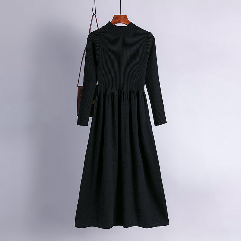 くすみカラーモックネックリブ切り替えワンピース　５色展開