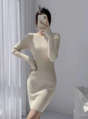 スリムリブニットワンピース　６色展開