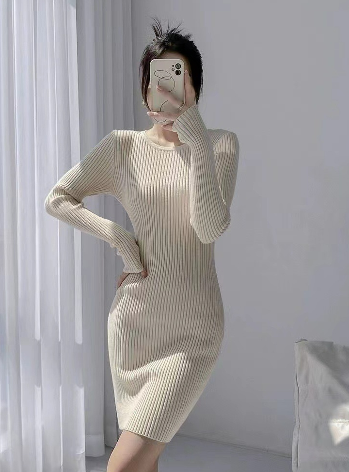 スリムリブニットワンピース　６色展開