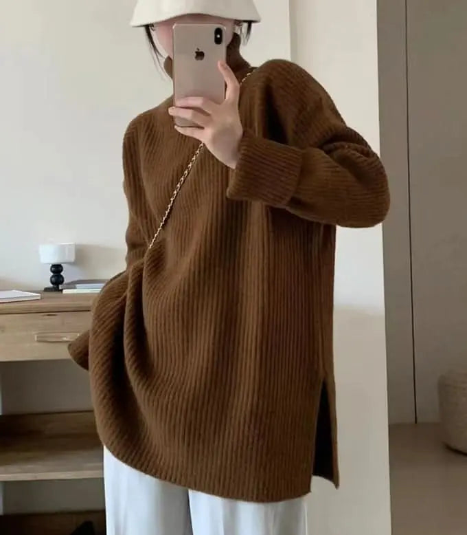 サイドスリットタートルネックセーター　７色展開 mirror me