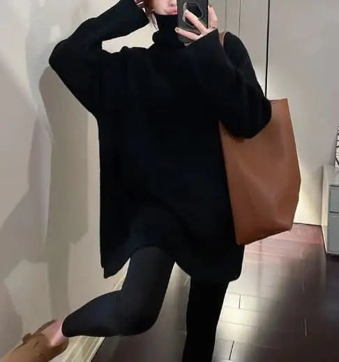 サイドスリットタートルネックセーター　７色展開 mirror me