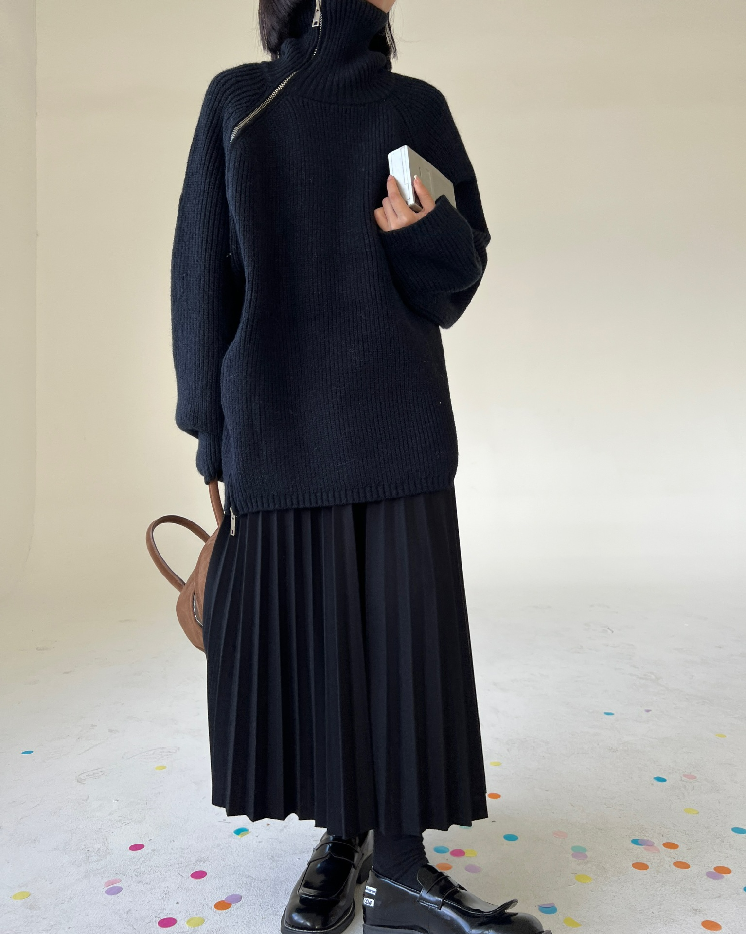 ２WAYジップタートルオフネックニットセーター