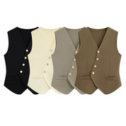 ノーカラーニットベスト