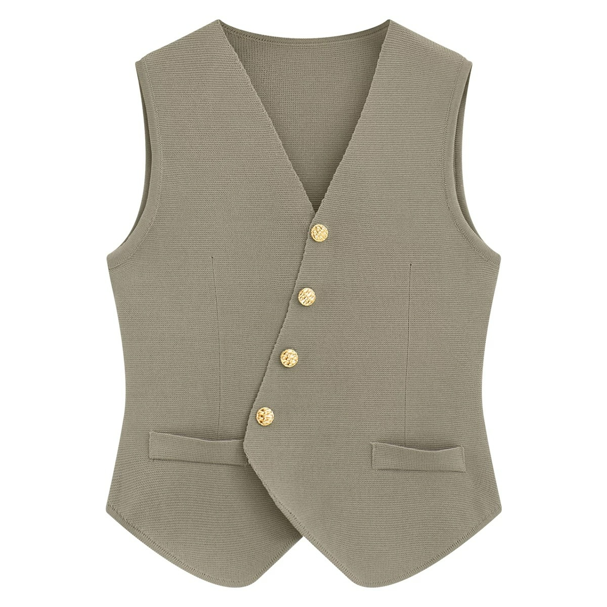 ノーカラーニットベスト