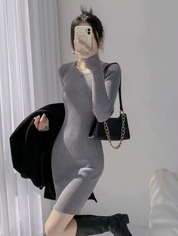 スリムリブニットワンピース　６色展開