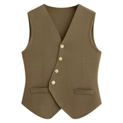 ノーカラーニットベスト