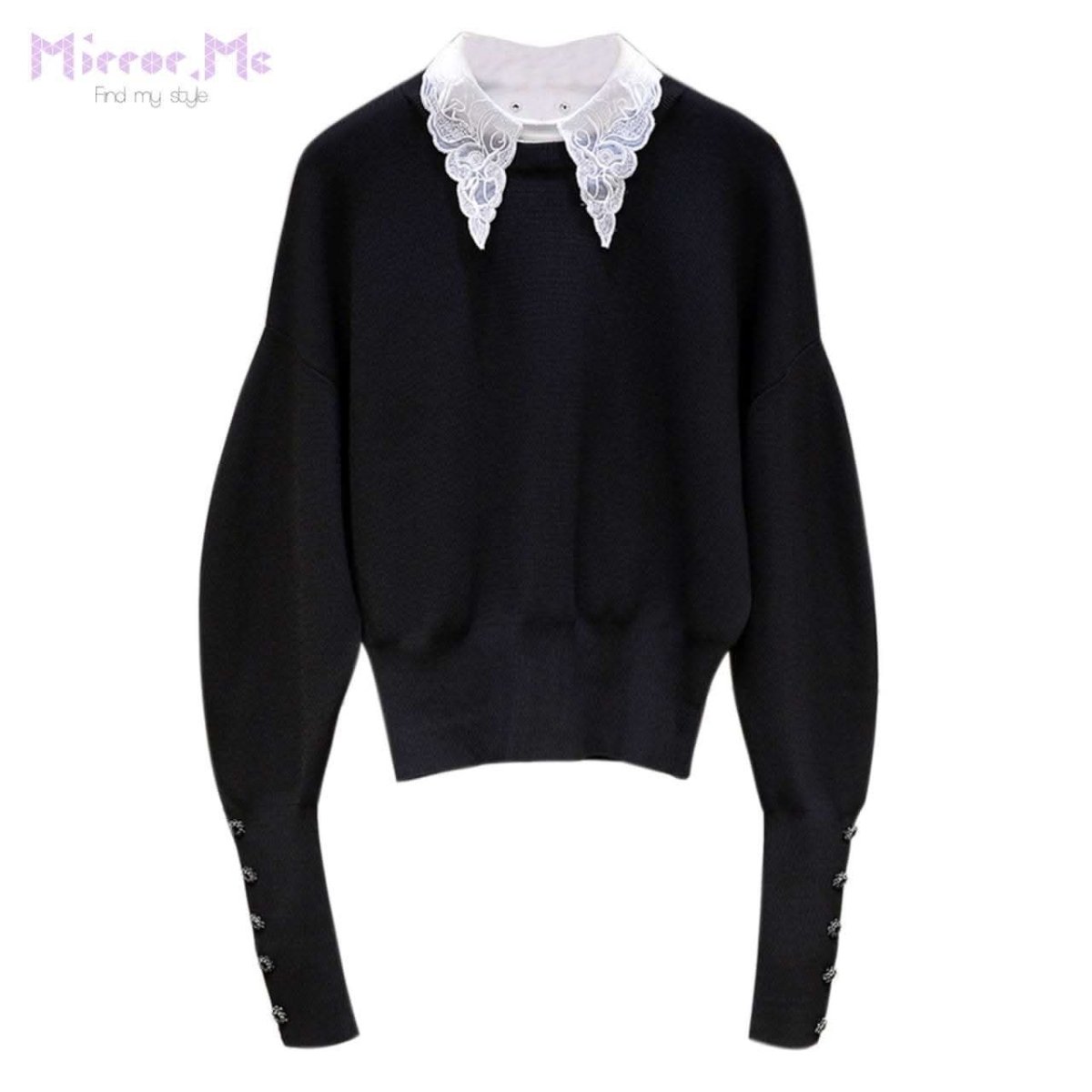 バイカラー刺繍レース襟スリーブボタンニット - select store mirror meバイカラー刺繍レース襟スリーブボタンニット96681245mirror meselect store mirror me96681245S
