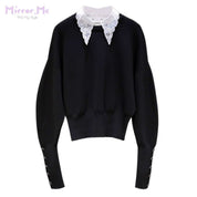 バイカラー刺繍レース襟スリーブボタンニット - select store mirror meバイカラー刺繍レース襟スリーブボタンニット96681245mirror meselect store mirror me96681245S