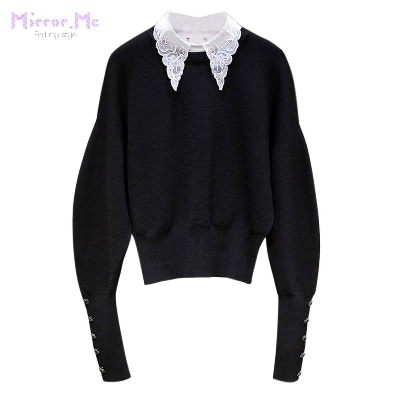 バイカラー刺繍レース襟スリーブボタンニット - select store mirror meバイカラー刺繍レース襟スリーブボタンニット96681245mirror meselect store mirror me96681245S