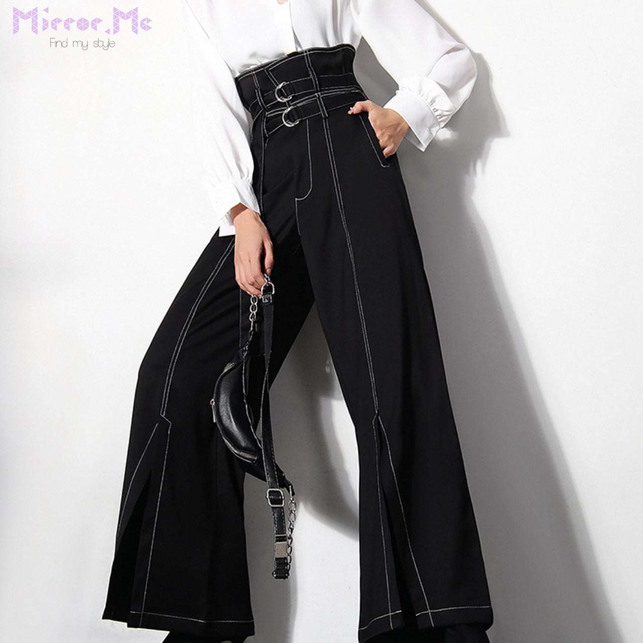 ホワイトステッチダブルベルトフレアスリットパンツ - select store mirror meホワイトステッチダブルベルトフレアスリットパンツ97497245mirror meselect store mirror me97497245S