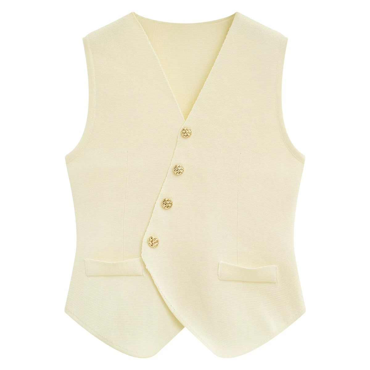 ノーカラーニットベスト