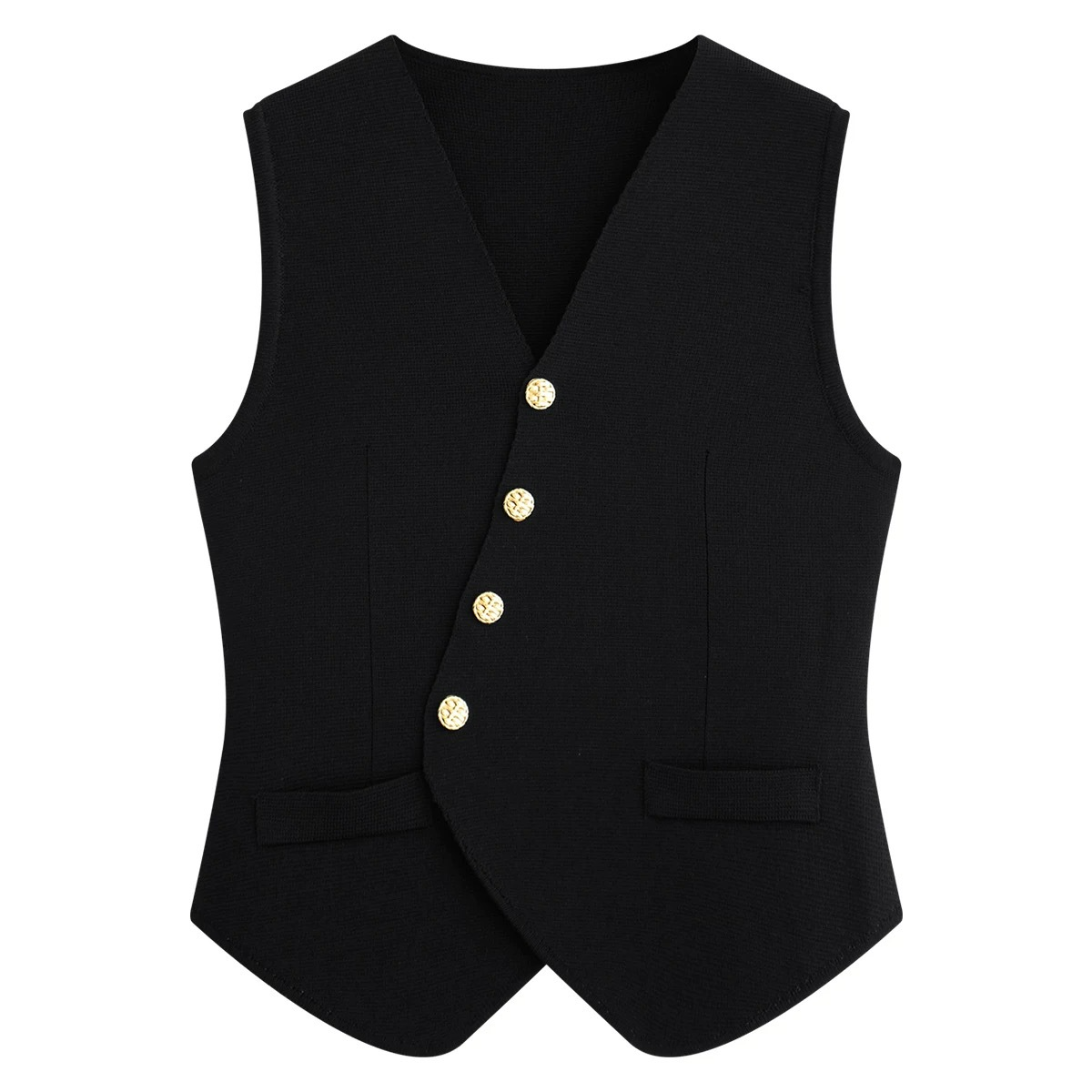 ノーカラーニットベスト