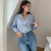 ソフトブルー カシュクールトップス