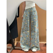 レトロ花柄ストレートジーンズ