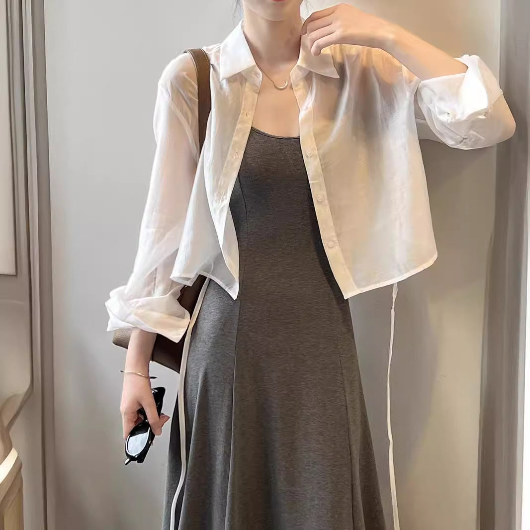 バックタイクロップドシャツ