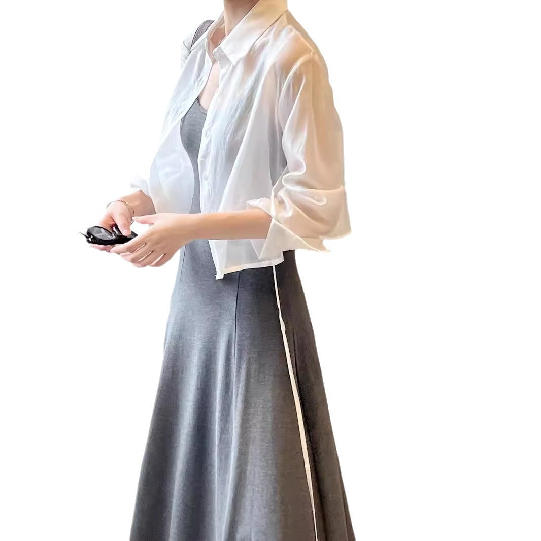 バックタイクロップドシャツ