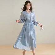 刺繍シフォンカジュアルワンピース