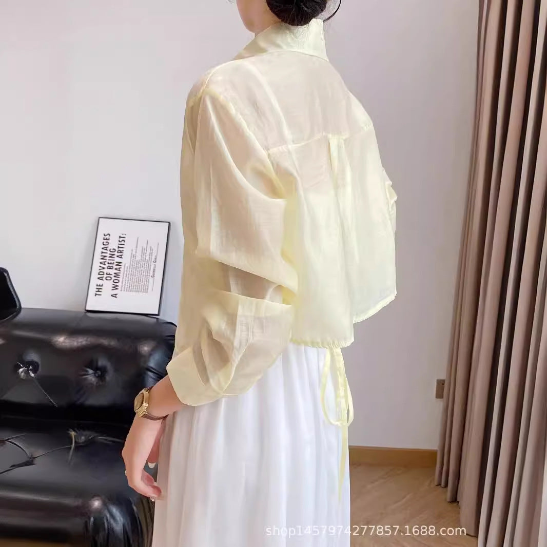 バックタイクロップドシャツ