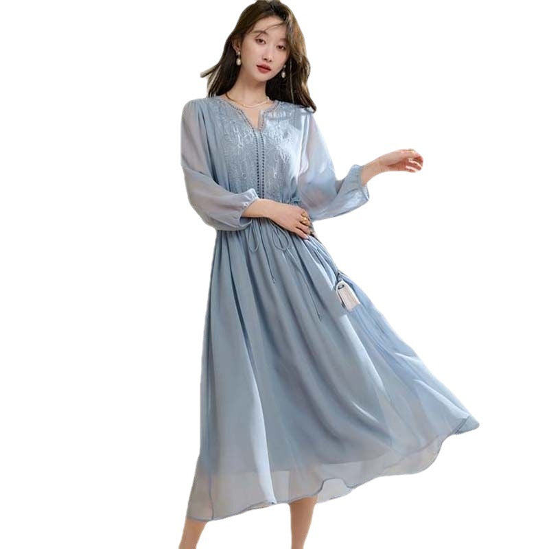 刺繍シフォンカジュアルワンピース