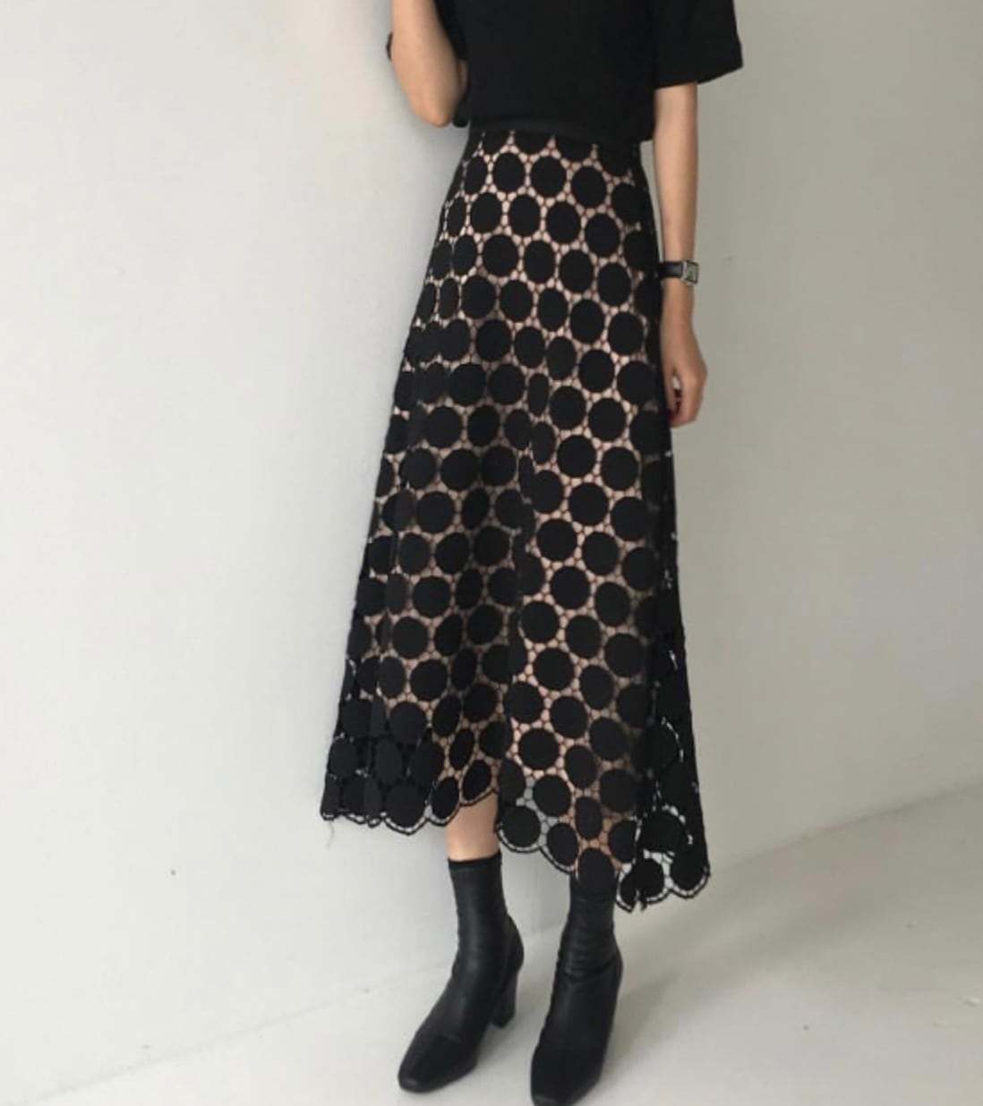 【動画あり】ドットパンチングレースAラインスカート　２色展開 - select store mirror me【動画あり】ドットパンチングレースAラインスカート　２色展開52696370mirror meselect store mirror me52696370ホワイト×S