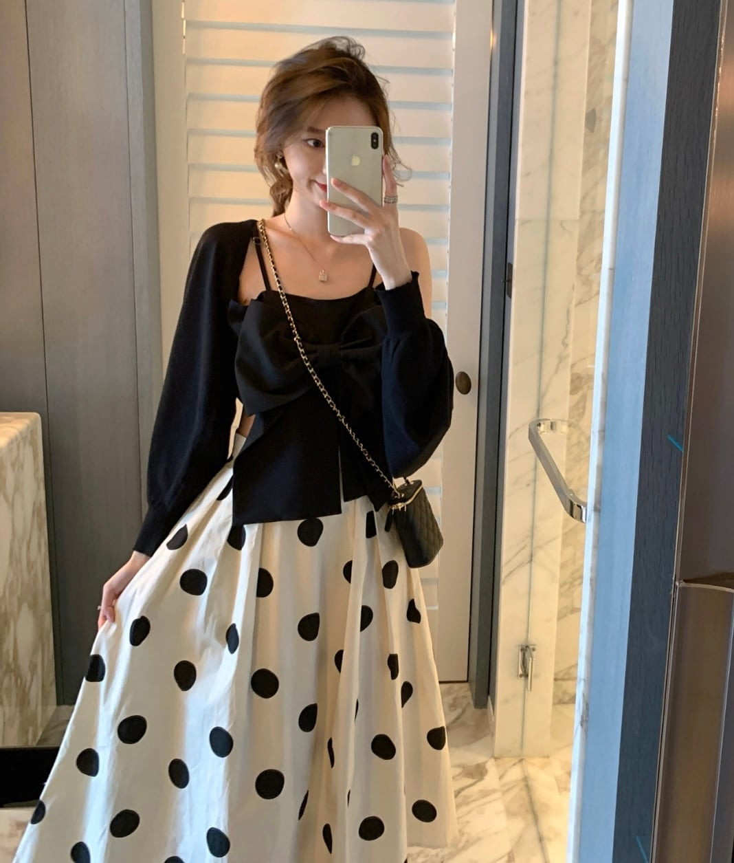 ブラックドットフレアAラインスカート - select store mirror meブラックドットフレアAラインスカート192222348mirror meselect store mirror me192222348S