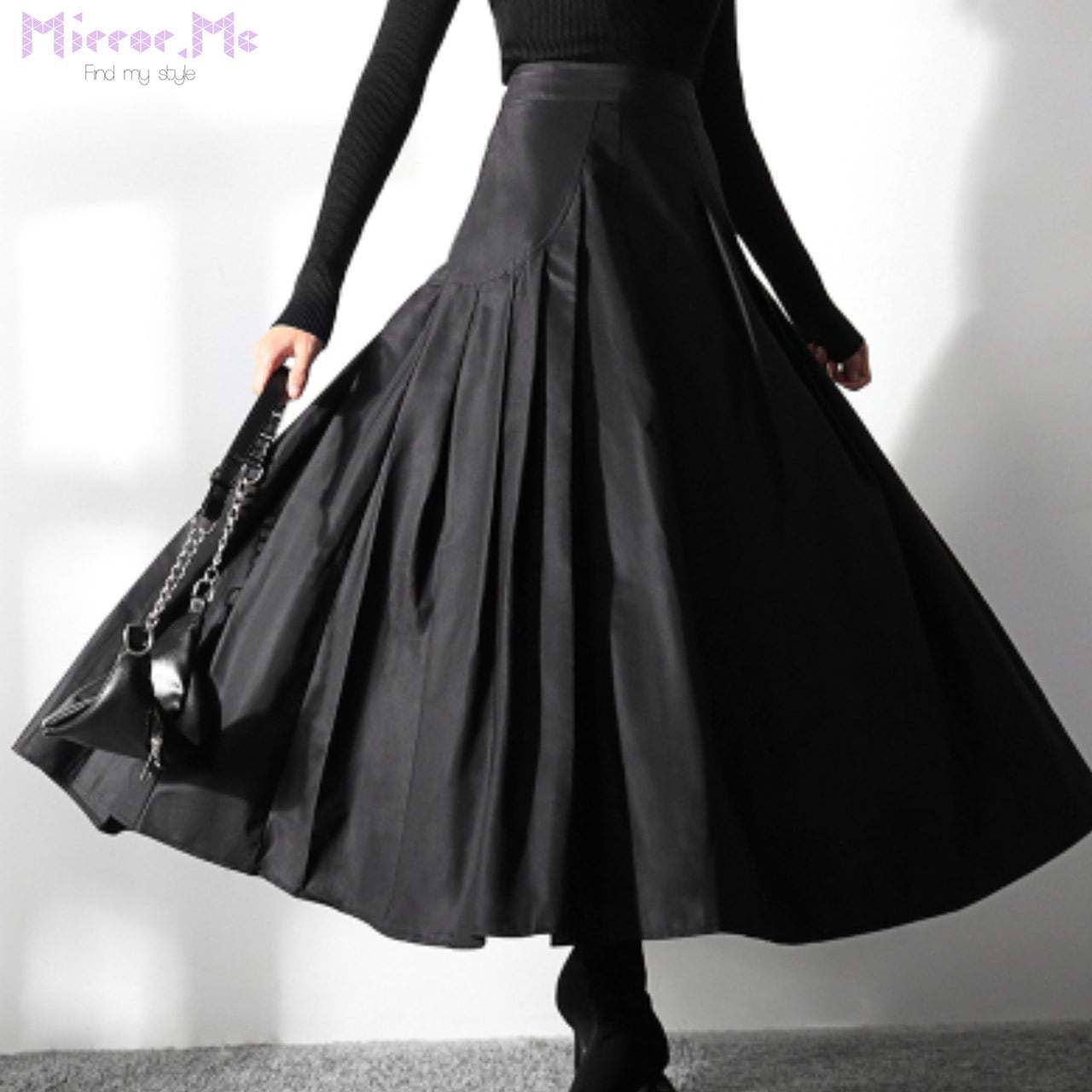 【動画あり】高品質デザインタックAラインフレアブラックスカート - select store mirror me【動画あり】高品質デザインタックAラインフレアブラックスカート97491676mirror meselect store mirror me97491676S