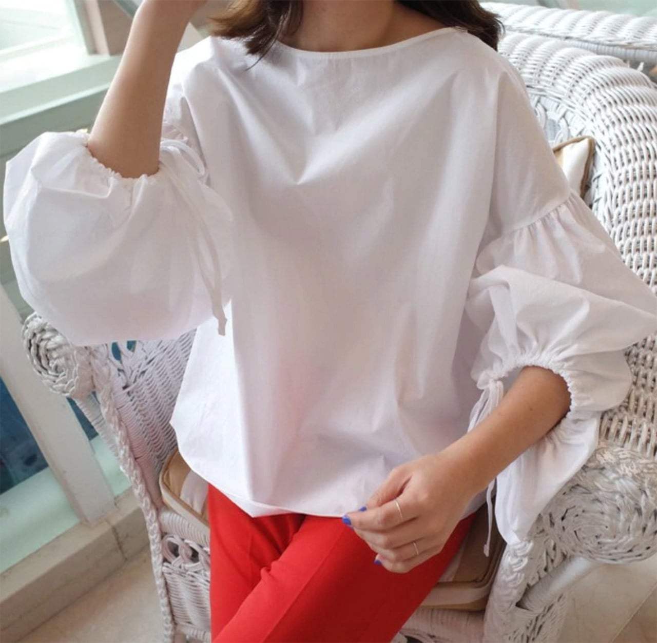 【Lサイズ１点即納】袖リボンバルーンスリーブホワイトブラウス - select store mirror me【Lサイズ１点即納】袖リボンバルーンスリーブホワイトブラウス66832399mirror meselect store mirror me66832399S