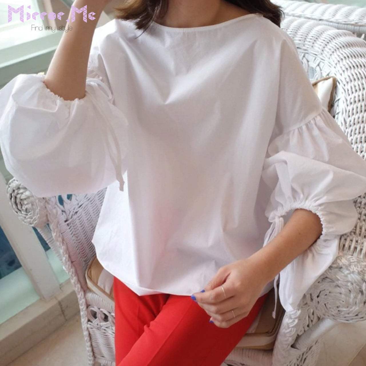 【Lサイズ１点即納】袖リボンバルーンスリーブホワイトブラウス - select store mirror me【Lサイズ１点即納】袖リボンバルーンスリーブホワイトブラウス66832399mirror meselect store mirror me66832399S