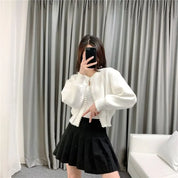 ＜【即納】ブラックM１点＞【動画あり】パールデザインニットカーディガン　２色展開 mirror me