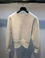 ＜【即納】ブラックM１点＞【動画あり】パールデザインニットカーディガン　２色展開 mirror me