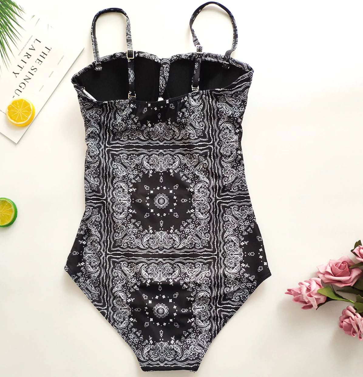 ＜Mサイズ即納１点＞＜細見え体型カバー＞ブラックペイズリーウエストリボンモノキニビキニ - select store mirror me＜Mサイズ即納１点＞＜細見え体型カバー＞ブラックペイズリーウエストリボンモノキニビキニ196210804mirror meselect store mirror me196210804【即納】M