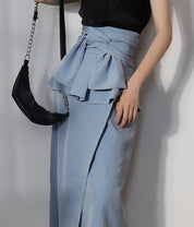 ＜M２点即納＞デザインウエストフリルリボンくすみブルースカート - select store mirror me＜M２点即納＞デザインウエストフリルリボンくすみブルースカート99403507mirror meselect store mirror me99403507S