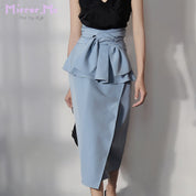 ＜M２点即納＞デザインウエストフリルリボンくすみブルースカート - select store mirror me＜M２点即納＞デザインウエストフリルリボンくすみブルースカート99403507mirror meselect store mirror me99403507S