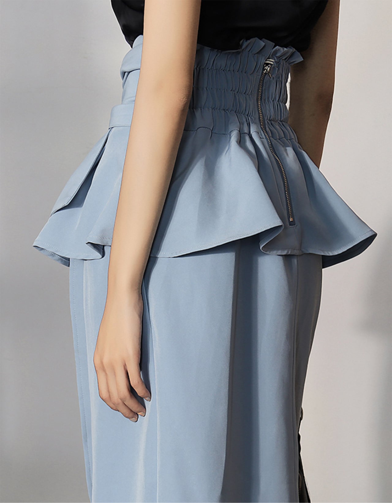 ＜M２点即納＞デザインウエストフリルリボンくすみブルースカート - select store mirror me＜M２点即納＞デザインウエストフリルリボンくすみブルースカート99403507mirror meselect store mirror me99403507S