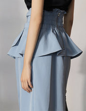 ＜M２点即納＞デザインウエストフリルリボンくすみブルースカート - select store mirror me＜M２点即納＞デザインウエストフリルリボンくすみブルースカート99403507mirror meselect store mirror me99403507S