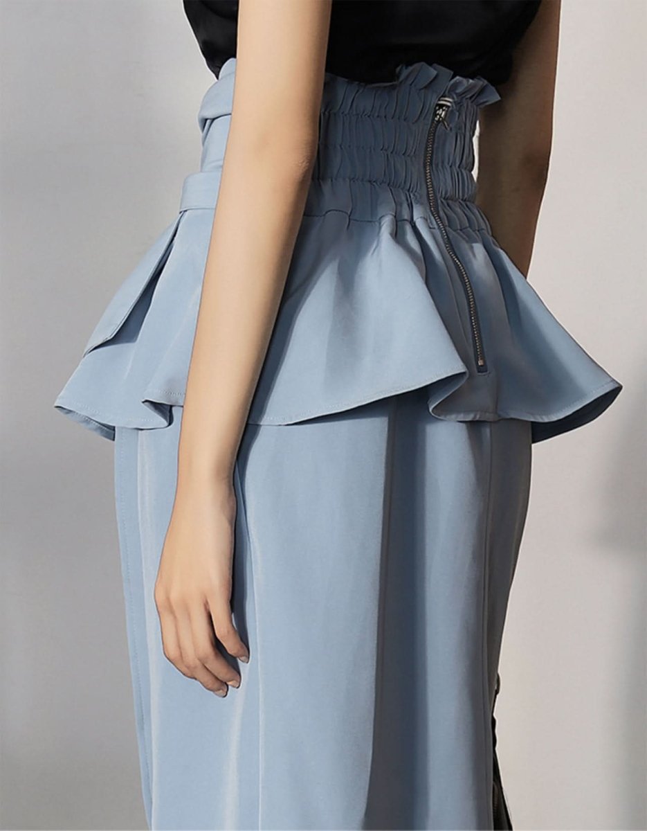 ＜M２点即納＞デザインウエストフリルリボンくすみブルースカート - select store mirror me＜M２点即納＞デザインウエストフリルリボンくすみブルースカート99403507mirror meselect store mirror me99403507S