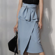 ＜M２点即納＞デザインウエストフリルリボンくすみブルースカート - select store mirror me＜M２点即納＞デザインウエストフリルリボンくすみブルースカート99403507mirror meselect store mirror me99403507S