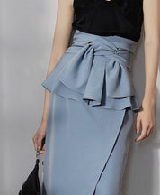 ＜M２点即納＞デザインウエストフリルリボンくすみブルースカート - select store mirror me＜M２点即納＞デザインウエストフリルリボンくすみブルースカート99403507mirror meselect store mirror me99403507S