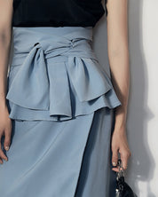 ＜M２点即納＞デザインウエストフリルリボンくすみブルースカート - select store mirror me＜M２点即納＞デザインウエストフリルリボンくすみブルースカート99403507mirror meselect store mirror me99403507S