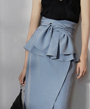 ＜M２点即納＞デザインウエストフリルリボンくすみブルースカート - select store mirror me＜M２点即納＞デザインウエストフリルリボンくすみブルースカート99403507mirror meselect store mirror me99403507S